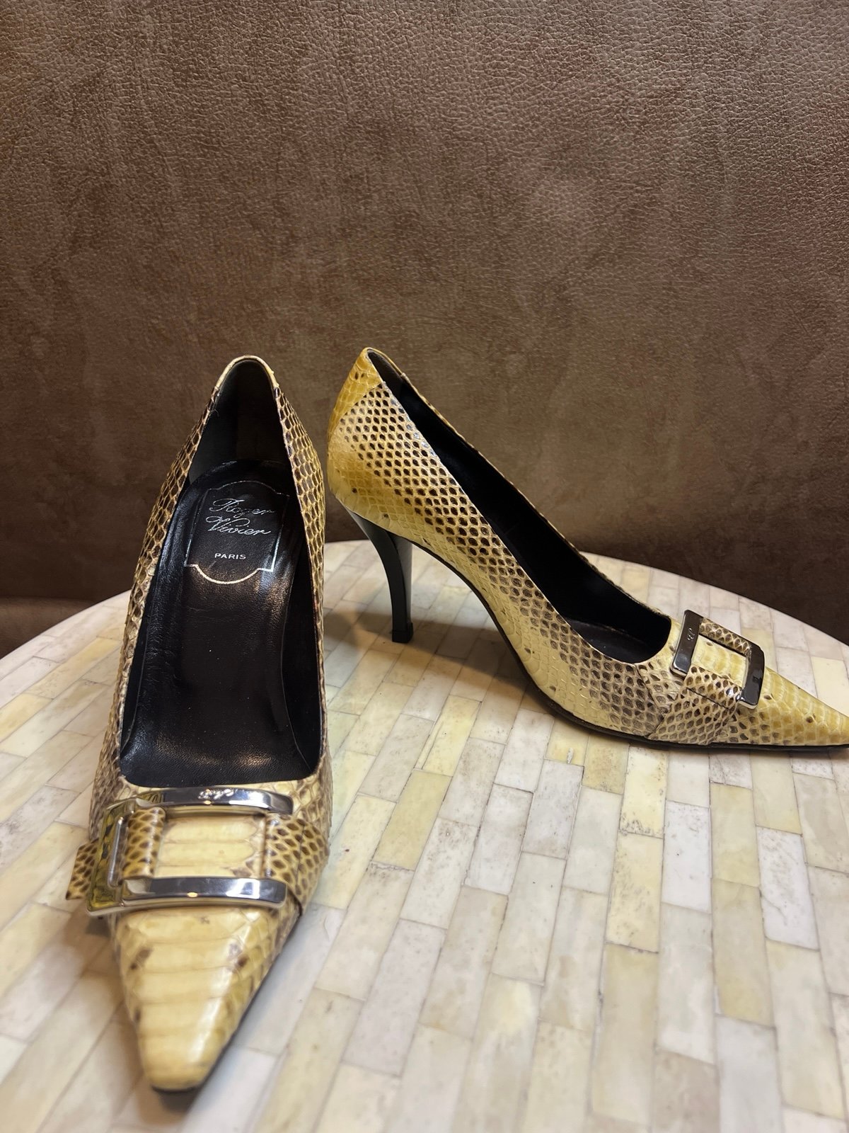 Roger Vivier Python Snakeskin Buckle Pumps